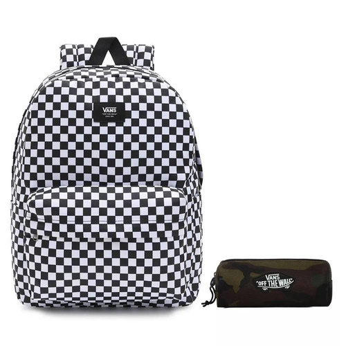 Plecak szkolny Vans Old Skool III kratka czarno biały + piórnik Pouch