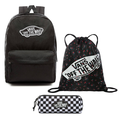 Plecak VANS Realm Backpack szkolny czarny + Worek + Piórnik w kratkę